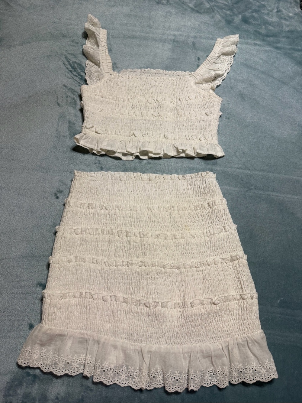 White Eyelet Ruffle Two-Piece Set - Picture 2 of 6